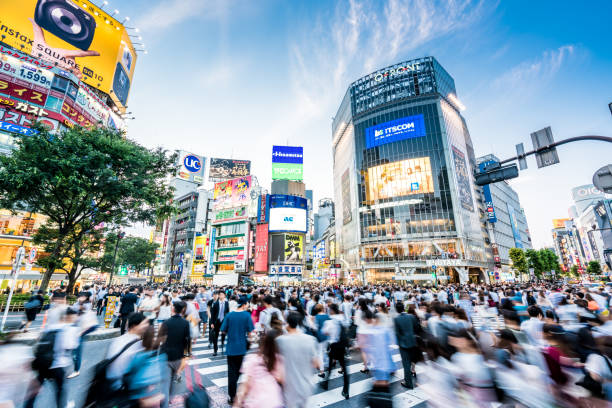 tokio shibuya życie - crosswalk crowd activity long exposure zdjęcia i obrazy z banku zdjęć