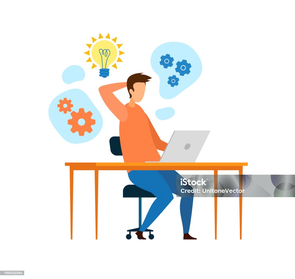 Programmer Light Bulp Young Developer Programmer Working Flat Character Stock Illustration ...