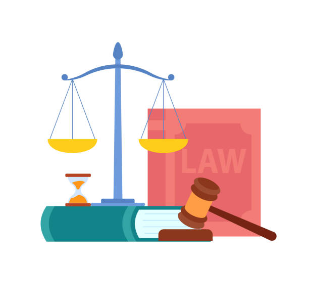 Law, Order, Court Symbols Vector Illustration Law, Order, Court Symbols Vector Illustration. Magistrate Gavel, Scales, Cases Reports, Book. Legal Advice, Consulting Firm. Cartoon Hourglass, Wooden Judge Hammer. Jurisprudence Textbooks law clipart stock illustrations