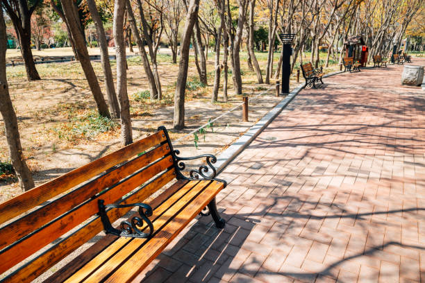 istock Empty bench at Gukchae-bosang Memorial Park in Daegu, Korea 1145122485