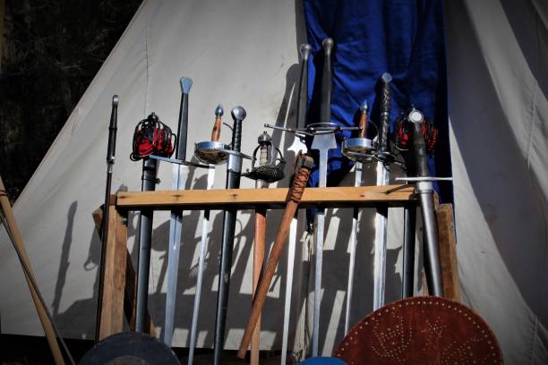 Swords Lined Up At A Renaissance Fair