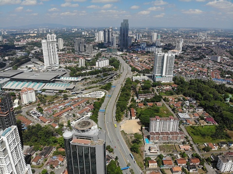 Johor Bahru, Malaysia - April 20,2019 : Bahru city current development and town planning view from the sky