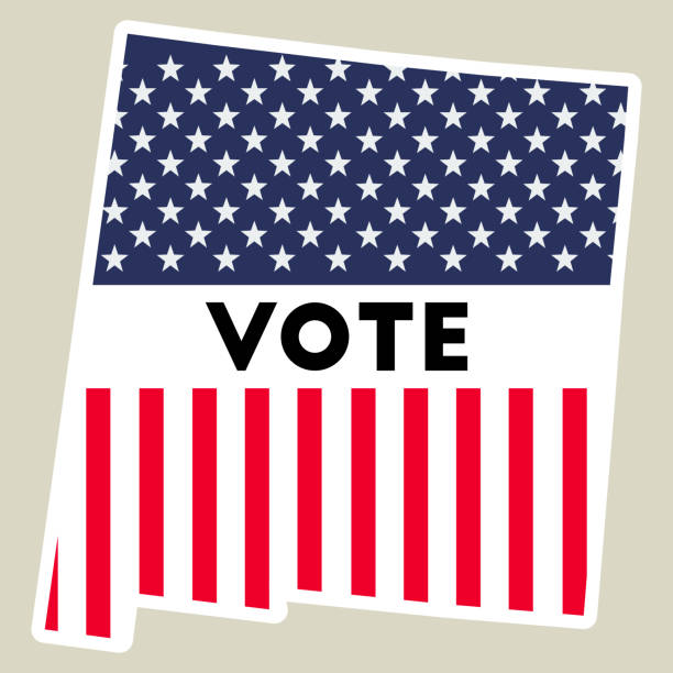 USA presidential election 2016 vote sticker. USA presidential election 2016 vote sticker. New Mexico state map outline with US flag. Vote sticker vector illustration. mexico and usa flag together stock illustrations