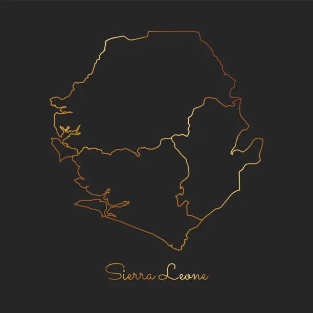 Vector illustration of Sierra Leone region map: golden gradient outline on dark background.