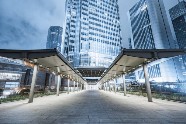 istock empty walkway with roofed structure at building entrance 1145139585