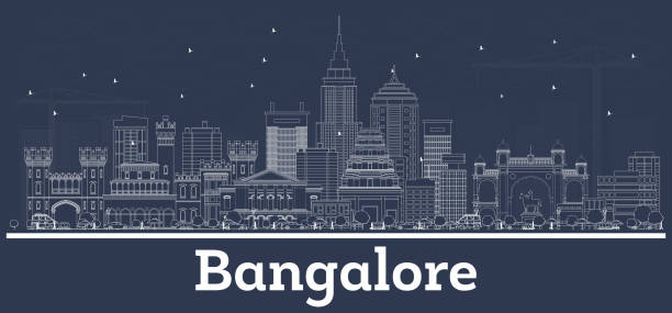 ilustraciones, imágenes clip art, dibujos animados e iconos de stock de delinea la ciudad de bangalore india skyline con edificios blancos. - bangalore