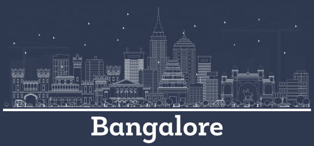 illustrations, cliparts, dessins animés et icônes de contour bangalore india city skyline avec des bâtiments blancs. - bangalore india business building exterior