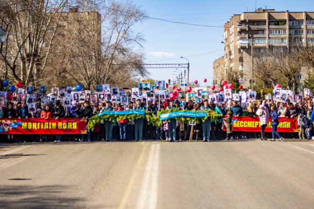 PETROPAVLOVSK MAY 9, 2018: residents in memorable procession \