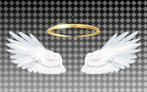 illustrations, cliparts, dessins animés et icônes de icône d’ailes d’ange avec nimbus-vecteur de stock - halo