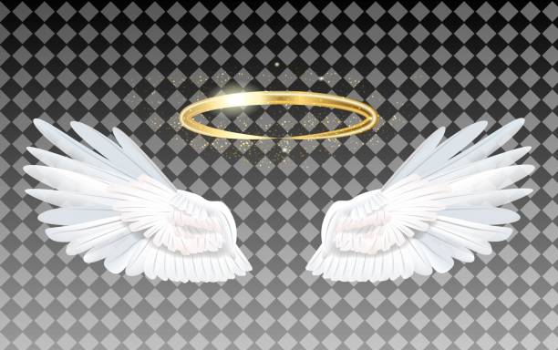 ilustrações de stock, clip art, desenhos animados e ícones de angel wings icon with nimbus - stock vector - halo