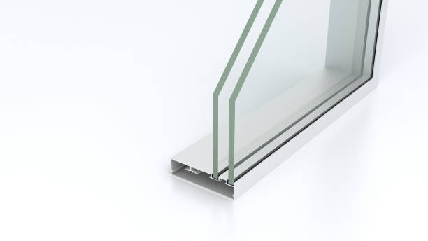 aluminium profile and insulated glass(3D rendering) stock photo