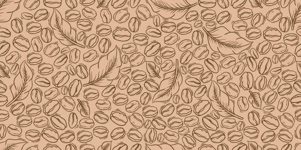 illustrations, cliparts, dessins animés et icônes de papier d’emballage grains de café sans soudure motif - backgrounds bean drink caffeine