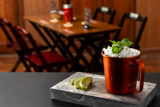 istock Muscle mule cocktail is on the bar. Space for text. Photo for the menu 1145160937