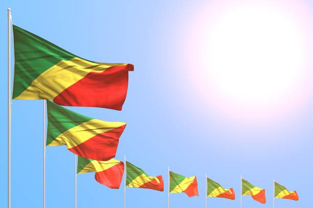 istock cute many Congo flags placed diagonal on blue sky with space for your text - any holiday flag 3d illustration 1145161467