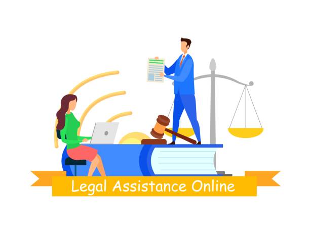 Legal Assistance Web Banner Flat Vector Template Legal Assistance Web Banner Flat Vector Template. Online Business Consulting Poster with Text. Law Distance Course, Webinar, E-learning Illustration. Lawyer, Teacher and Student Cartoon Character tax clipart stock illustrations