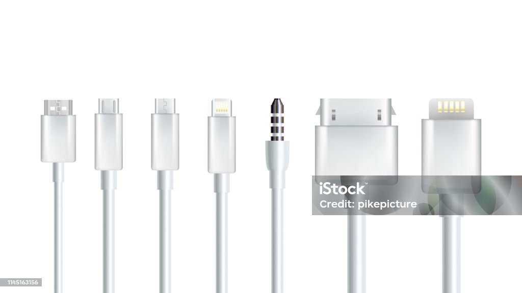 Cable Connection Visualization Realistic Different Cables Connection Set Vector Stock Illustration ...