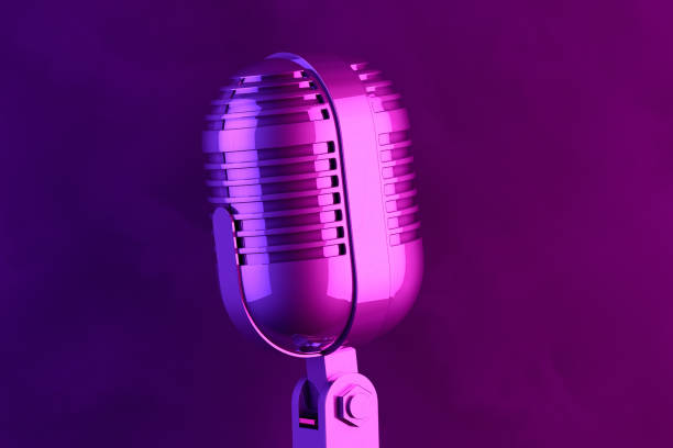 istock Retro Old Microphone, Vintage Style with Neon Lights 1145165800