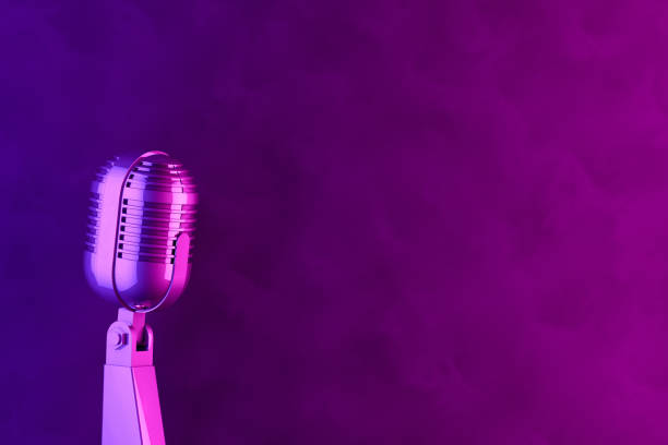 istock Retro Old Microphone, Vintage Style with Neon Lights 1145165965