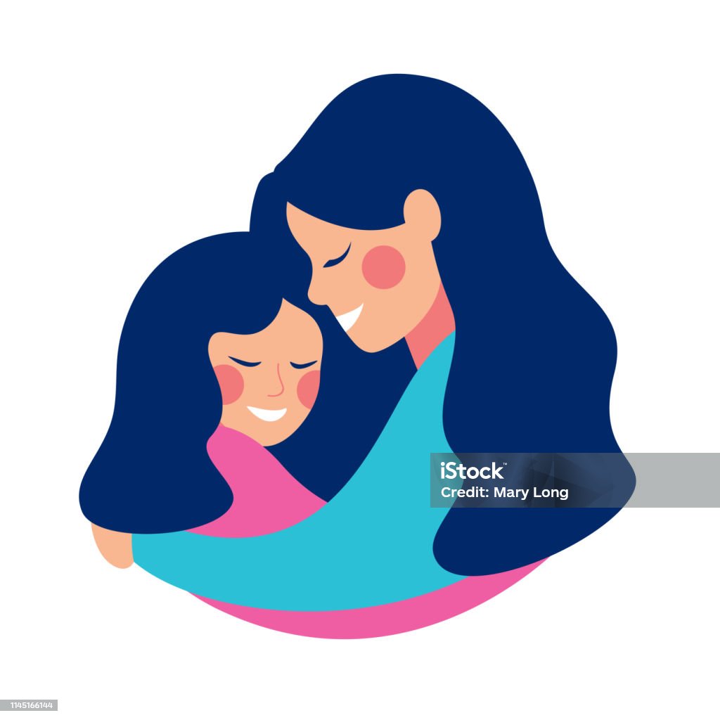 Smilling young mother embracing her daughter with love Side view of smilling young mother embracing her daughter with love. Vector illustration isolated from white Mother stock vector