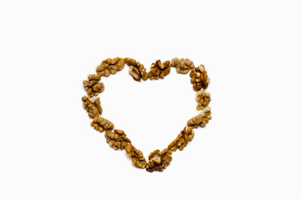 istock the heart is lined with walnut on white background, with a place for the text 1145172227