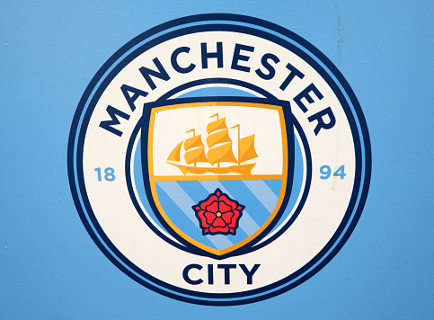 Manchester, UK - April 14, 2019: Manchester City crest - coat of arms.