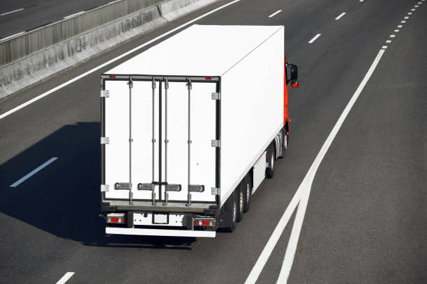 istock Truck is going along the road. Cargo transportation concept. 1145175873