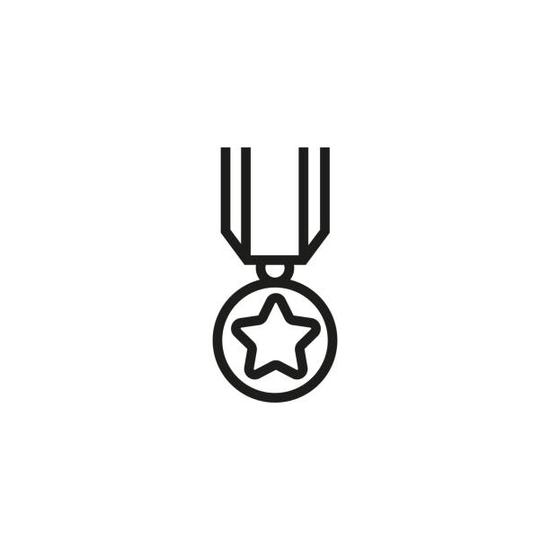 ilustrações de stock, clip art, desenhos animados e ícones de medal line icon - medal star shape war award