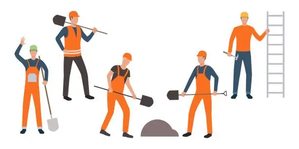 Vector illustration of Set of mining workers