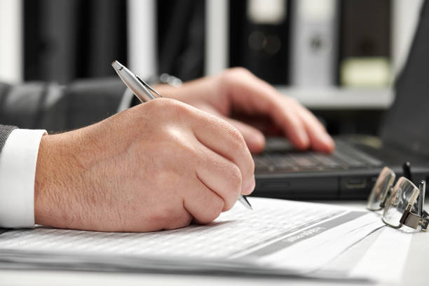 istock Businessman working in an office. Hands closeup. 1145178728