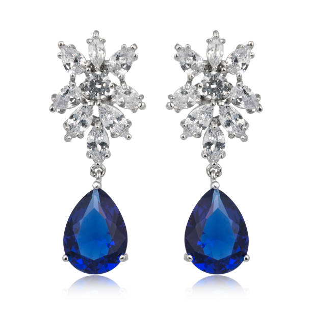 istock Pair of sapphire earrings isolated on white background 1145184830