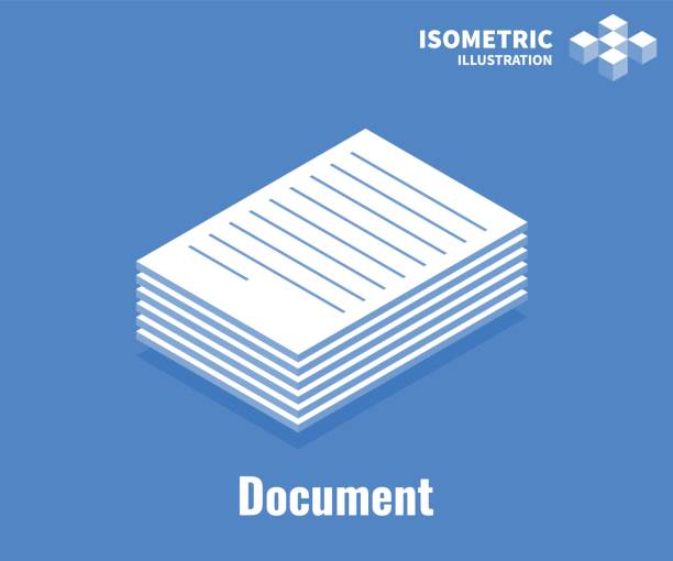 ilustraciones, imágenes clip art, dibujos animados e iconos de stock de icono de documento. montón de documentos, pila de papel de negocios. ilustración vectorial 3d aislada sobre fondo azul. - stack paper document paperwork