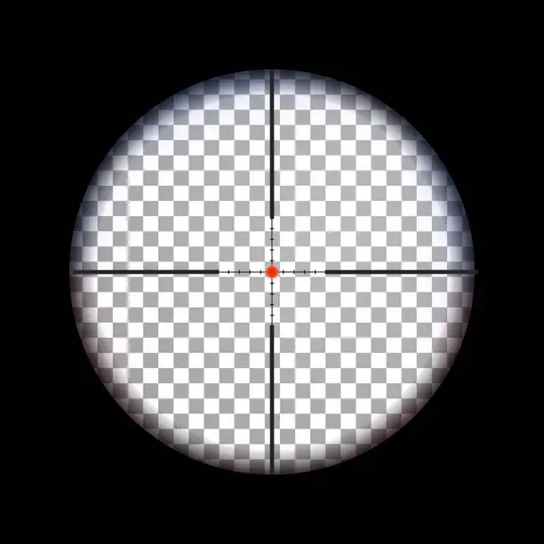 Vector illustration of View through Sniper scope with scale for aiming vector illustration. Hunting optical sight with transparent background inside.