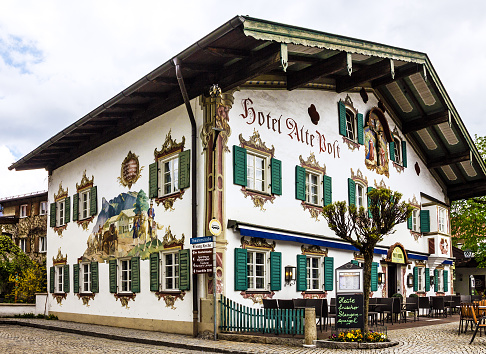 BAVARIA, GERMANY - MAY 7, 2015: Painting house in village Oberammergau, Bavaria, Germany