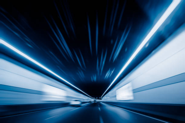 istock Motion blur of car moving inside tunnel 1145190855