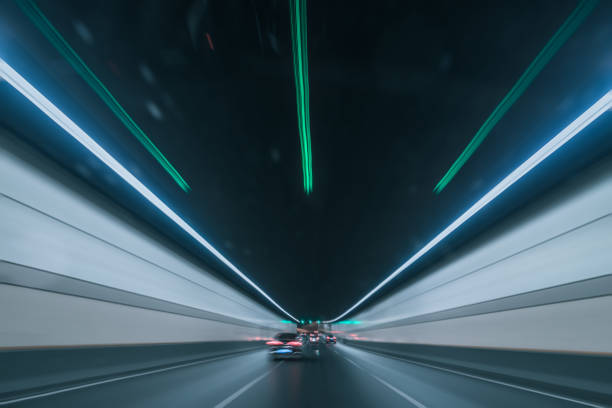 istock Motion blur of car moving inside tunnel 1145191016