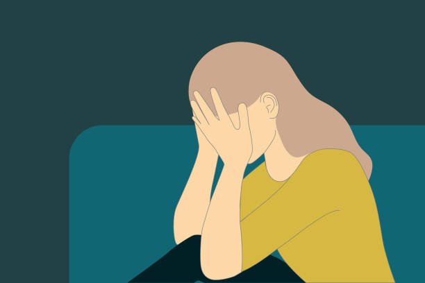 Sadness, pain, depression concept with woman crying vector illustration. Sadness, pain, depression concept with woman crying vector illustration. headache illustrations stock illustrations