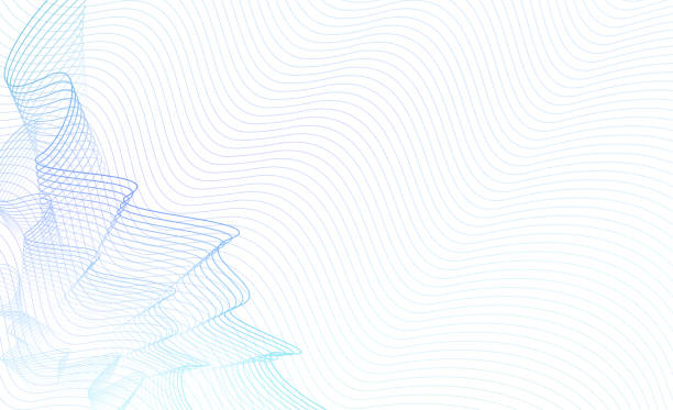 ilustraciones, imágenes clip art, dibujos animados e iconos de stock de patrón de red airy en curvas delgadas onduladas. marca de agua vectorial abstracta de color. diseño de línea de arte guilloché, azul claro, degradado turquesa. fondo blanco. composición dinámica, copiar espacio. ilustración eps10 - watermark