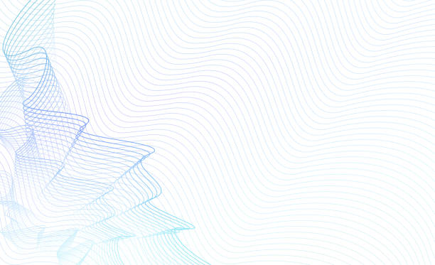 ilustrações de stock, clip art, desenhos animados e ícones de airy net pattern on ripple thin curves. abstract vector colored watermark. guilloche art line design, light blue, turquoise gradient. white background. dynamic composition, copy space. eps10 illustration - striped technology backgrounds netting