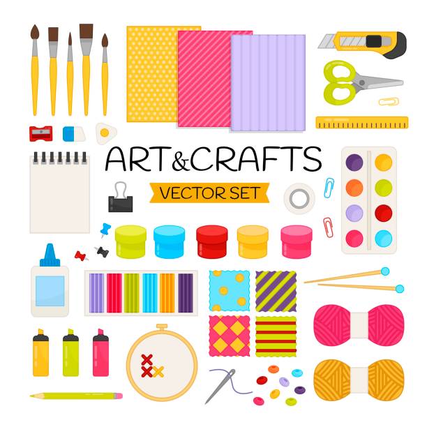 ilustrações de stock, clip art, desenhos animados e ícones de vector set art&crafts. - embroidery needlecraft product composition canvas