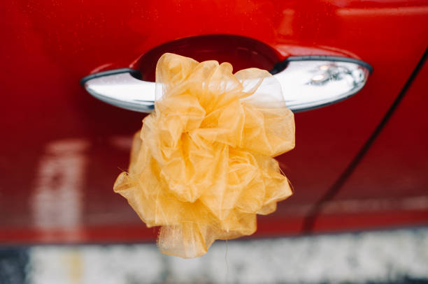 Wedding car decoration orange ribbon