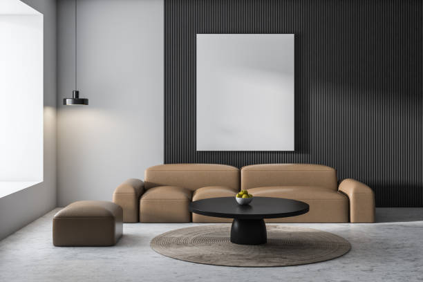 istock White and gray living room with poster 1145207340