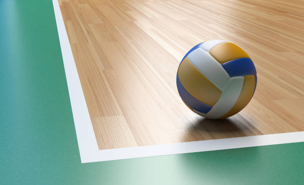 목조 코트 플로어 코너에서 배구 - volleyball sport floor ball 뉴스 사진 이미지