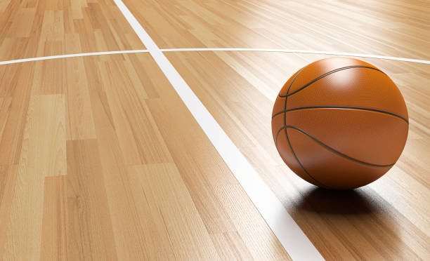 istock Basketball on Wooden Court Floor 3D rendering 1145207817