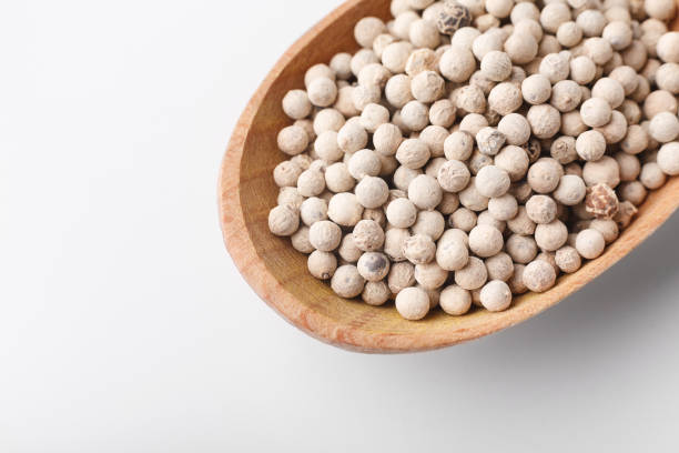 istock Wooden spoon white pepper mockup, copy space 1145209817