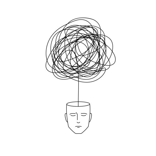 ilustrações de stock, clip art, desenhos animados e ícones de complicated abstract mind illustration. empty head with messy line inside. tangled scribble doodle vector path design. - caos ilustrações