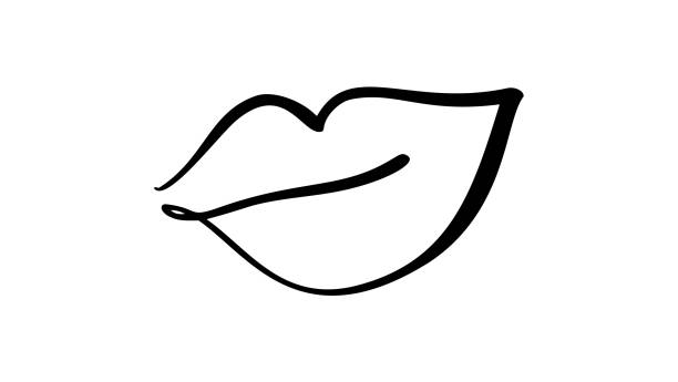 stockillustraties, clipart, cartoons en iconen met vector abstract hand getekend lippen symbool. picture logo label voor afdrukken op kleding. geïsoleerde illustratie kalligrafie element voor minimale ontwerp - kiss