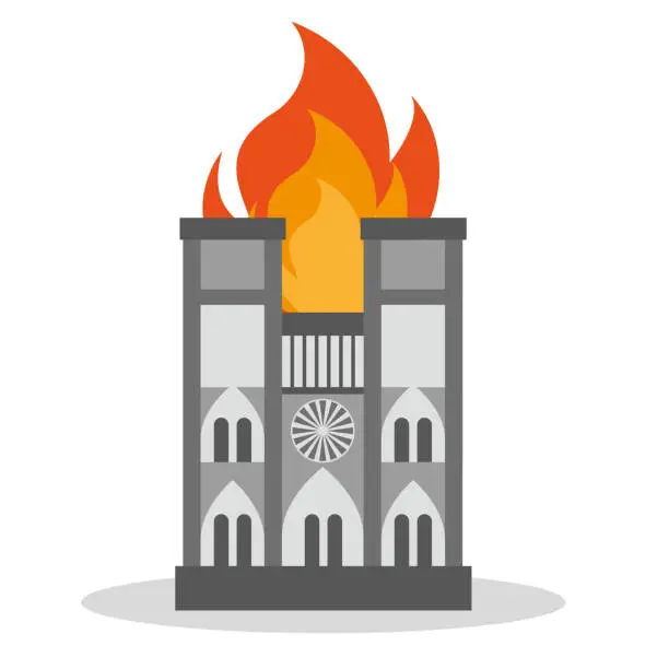 Vector illustration of FRANCE - APRIL 15 2019 fire of Notre Dame