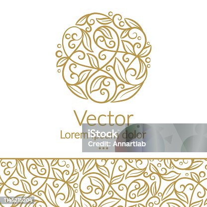 istock Golden linear leaf emblem. Elegant, classic vector. Can be used for jewelry, beauty and fashion industry. Great for logo, monogram, invitation, flyer, menu, brochure, background, or any desired idea. 1145215204