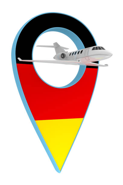 private airplane with pin navigation flag Germany. 3d rendering