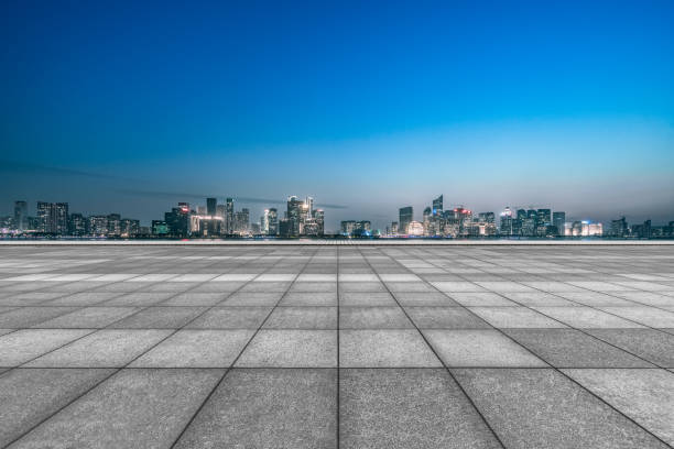 istock night view of empty brick floor with cityscape and skyline 1145223176
